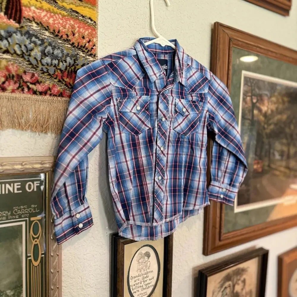 Vintage 90s Wrangler Striped Aztec Pearl Snap Shirt‎ Size Kids Medium